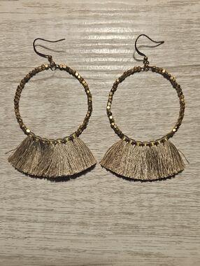 Gold Tassel Hoop Earrings - Women Jewelry